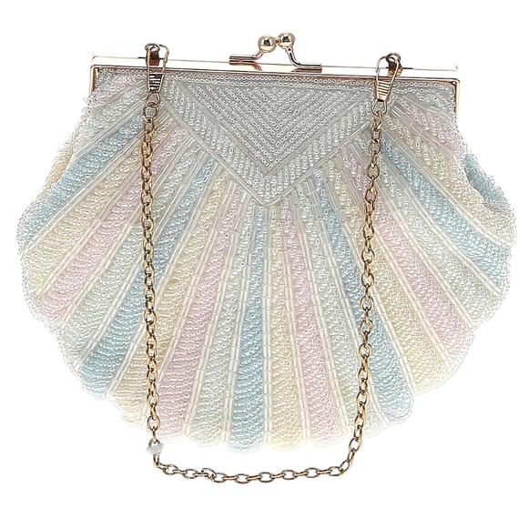 Pastel rainbow beaded clamshell handbag - Picture 3 of 7